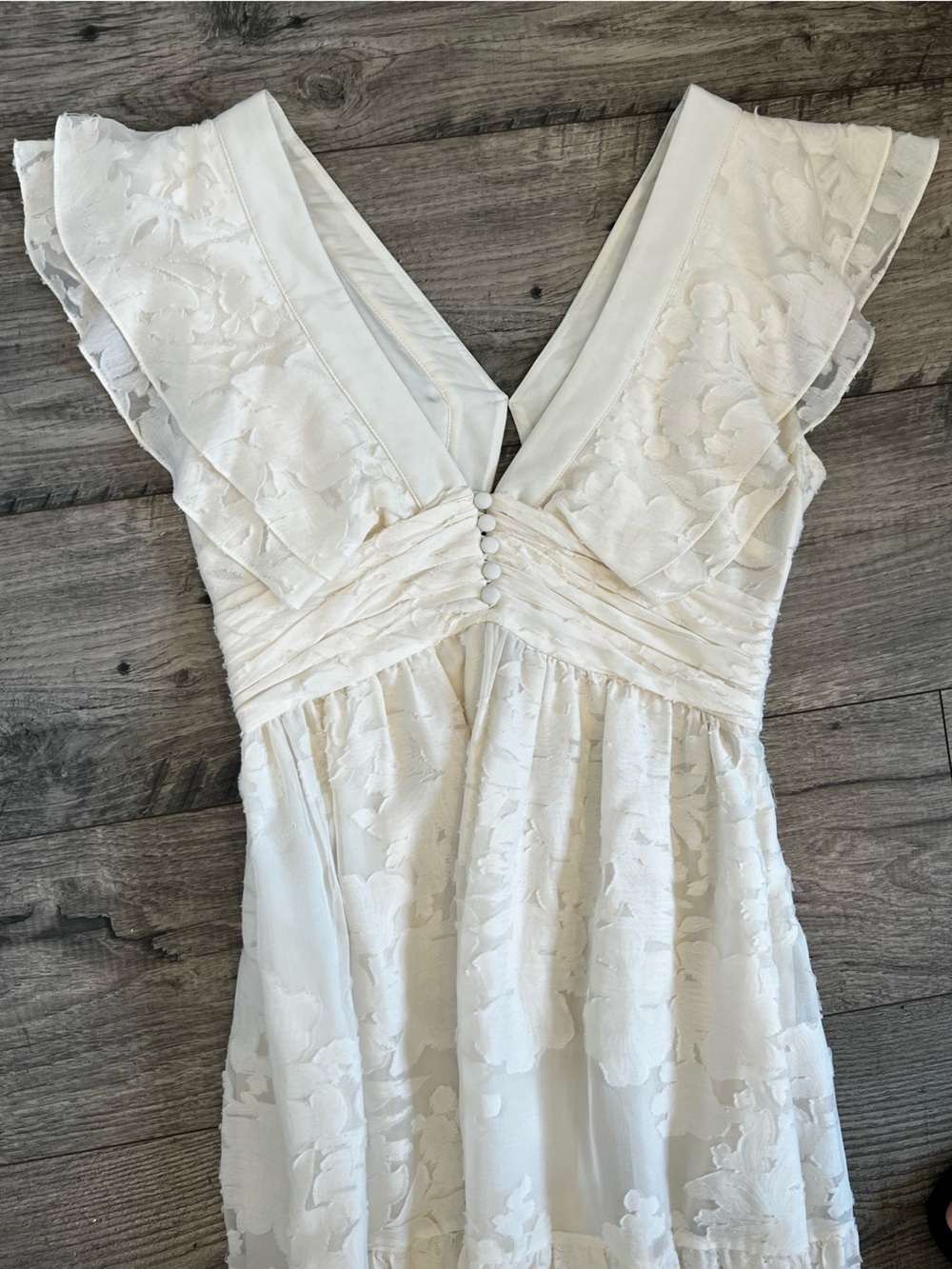 Rachel Zoe Violet in Ecru Floral Ruffled Fil Coupé Cotton & Silk Blend Gown- 4 - Picture 8 of 13